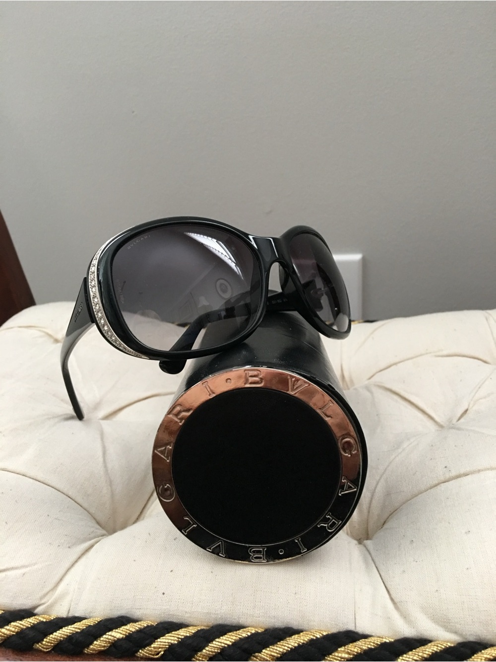 Bulgari Black Sunglasses with Crystal Accents